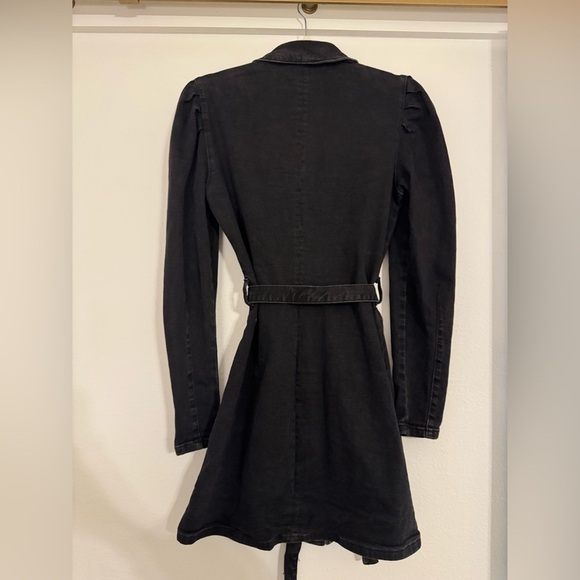 Bershka Black Denim Belted Puff Long Sleeve Dress- Large - Picture 6 of 11